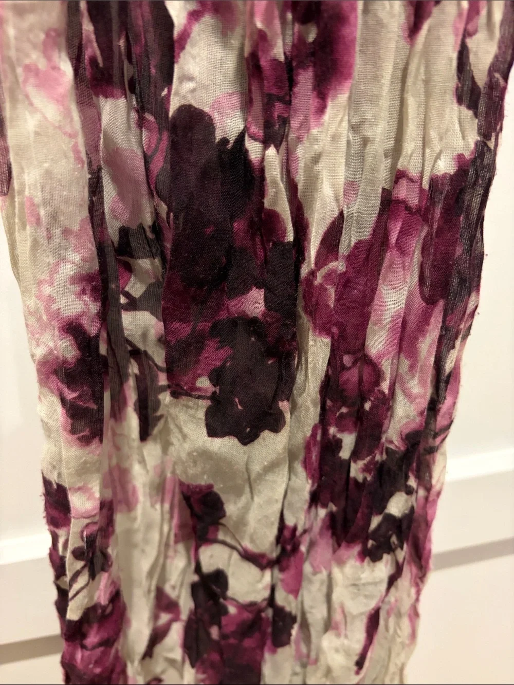 Floral Crinkle Scarf - Cream and Plum